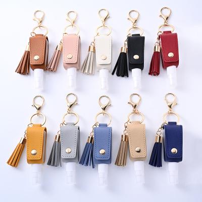 China Custom Personality Decoration PU Leather Key Chain Charm can be filled with empty leather sheath key chain of moisturize, perfume and spray bottle for sale