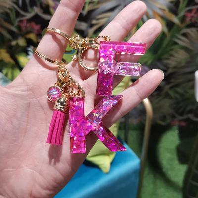 China 2022 New Eco-Friendly Mermaid Fish Pink Glitter Hot Pink Letter Acrylic Transparent Three-Dimensional Scale Letter Pendant Key Chain for sale