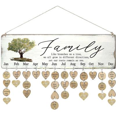 China New Europe High Quality Wholesale Custom Wall Hanging Hot Selling Craft DIY Family Birthday Reminder Decorative Wooden Calendar for sale