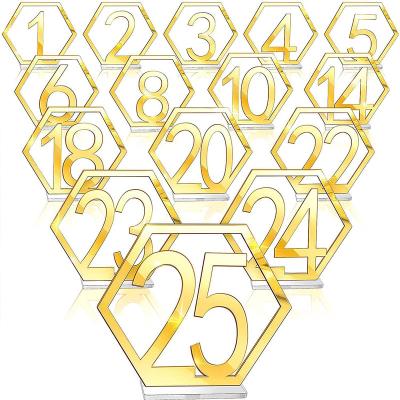 China Europe mirror luxury acrylic gold silver hexagonal cavity number seat card bar cafe wedding table 1-40 acrylic license plate for sale