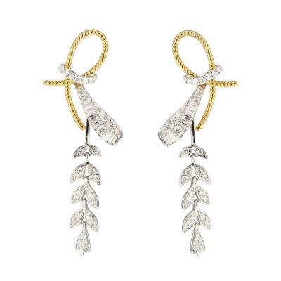 China TRENDY Bowknot Shape High End Earring With Long Dangle Drop Real Gold Diamond Jewelry for sale