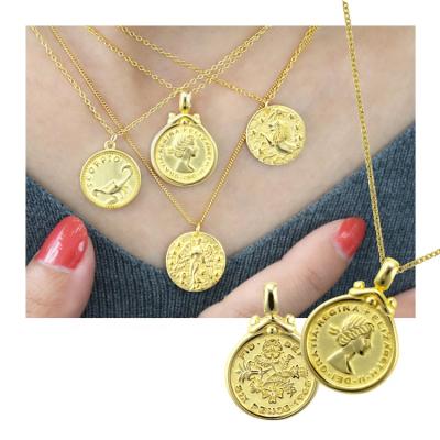 China CLASSIC 18K Gold Plated Queen Elizabeth II Memorial Coin Pendants Necklace Gorgeous Silver Delicacy Jewelry 925 Disc For Women for sale