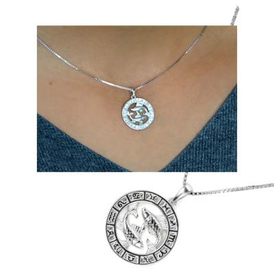 China FASHIONABLE Sterling Silver Zodiac Signs Disc Necklace Birthday Gift 925 Women Charm Pisces Pendant Necklace for sale