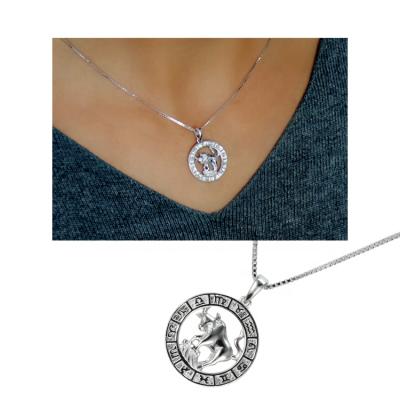 China Solid 925 Sterling Silver Taurus Zodiac Astrology Charm Pendant Necklace Ladies TRENDY Necklace Jewelry for sale