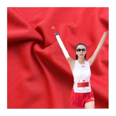 China Solid Eyelet Bird Eye Fabric 100% Polyester Knitting Breathable For Sports T-Shirt for sale