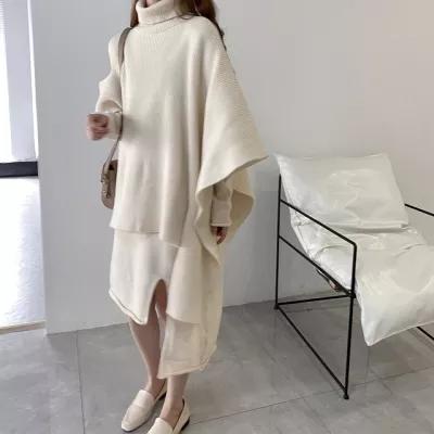 China S033 winter arrival turtle neck sweaters viable elegant warm ladies long sleeve long sleeve knit dress suit two-piece factory price for sale