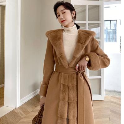 China BS DT44 Autumn Winter Warm High End Women's Long Winter 2021 Coated Mink Fur Hooded Overcoat With Pockets for sale