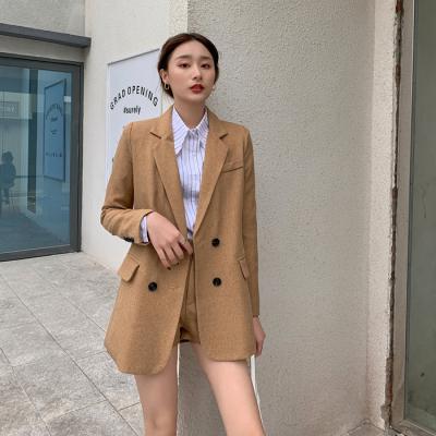 China Plus Size 2021 New Women Fashion Lady Set Two Piece Long Sleeve Office Blazer And Shorts Office Wear Blazers for sale