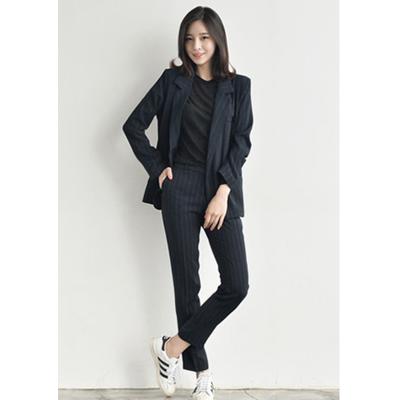 China 2021 spring L064 new women's suit vertical stripes breathable pants women's fashion two-piece blazer set for sale