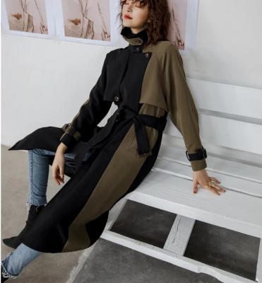 China Original Women Plus Size Design Hit Color Patchwork Belted Anorak New Fashion Stylish Plaid Trench Coats for sale