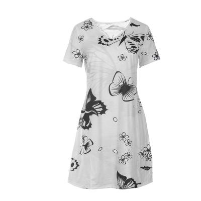 China Female Sexy Dress Vestidos Floral Print Beach Vestidos 2022 Summer Boho Mini Dresses Women Vintage Casual V Neck Breathable Short Sleeve Dress for sale