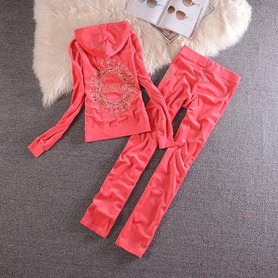 China Breathable Stylish Velor Tracksuit Hoodi Zipper Tops And Long Pants 2pcs Spring Diamonds For Women Hoodie Casual Outfits And Pants Set Suit for sale