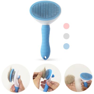 China Stocked Pet Grooming Brush Self Cleaning Button With Masaging Bead Cat Dog Hair Remover Comb Tool for sale