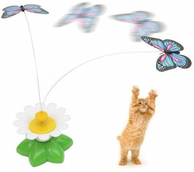 China Stocked Automatic Electric Rotating Butterfly Bird Shape Colorful Puzzle Interactive Pet Cat Training Toy for sale