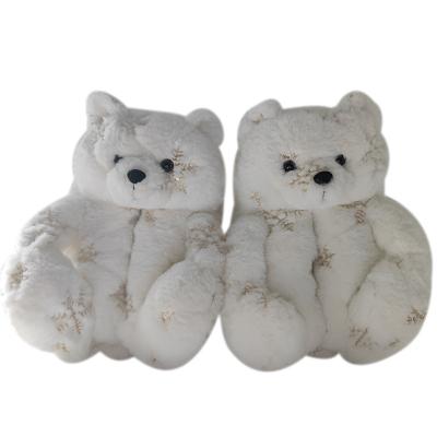 China Fashion Trend Animal Sequin Snowflake Indoor Men's Teddy Bear Warm Home House Slippers Women's Christmas Fluffy Slipper Shoes Anti-slip White for sale