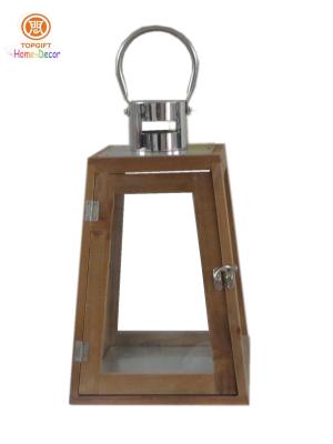 China Rustic Modern Natural Wood Tapered Hurricane Candle Lantern for Home for sale