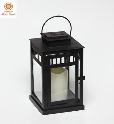 China Indoor / Outdoor Solar Heating Classic Black Metal Lantern with Led Candle for sale