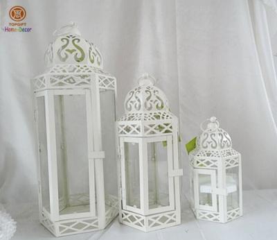 China White Morocco hanging metal lantern candle holder For indoor Wedding for sale