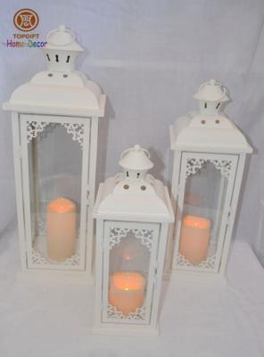 China Morocco 3 / S Metal Powder Coating Candle Lantern for Wedding Decoration Speical White for sale