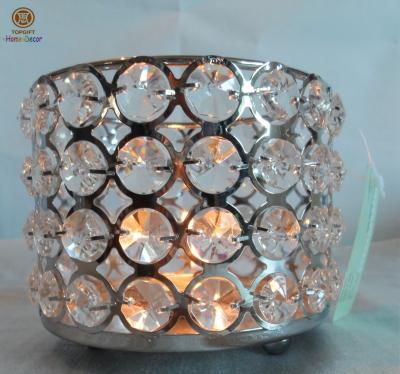 China Crystal drop candle holder , large home decor candle holders round Shape for sale