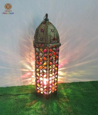 China Morrocon Metal Lantern lamp with Colourful Acrylic Decoration stand type for sale