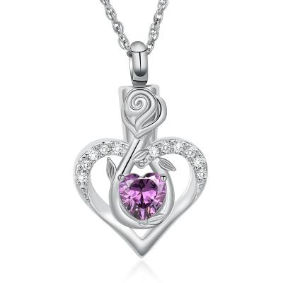 China Romantic Rose Flower Infinity Heart Urn Necklace for Ashes for Women Memorial Ashes Keepsake Birthstone Heart Urn Locket Ashes Jewelry for sale