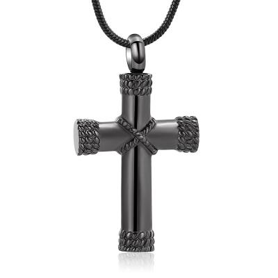 China CLASSIC Rope Winding Cross Cremation Ashes Urn Pendant Necklace Memorial Keepsake Jewelry Lord Prayer Cross Ashes Necklaces for sale