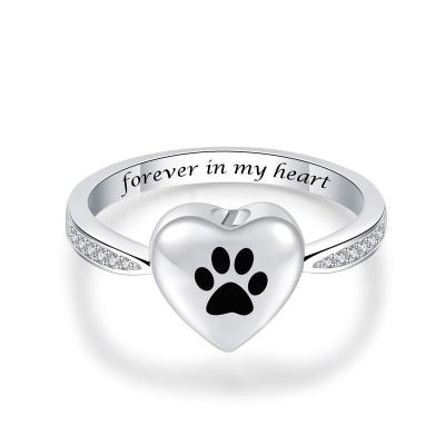 China TRENDY Love Heart Urn Ring for Pet Dog/Cat's Ashes Keepsake Memorial Jewelry Forever in My Heart Paw Print Cremation Finger Rings for sale