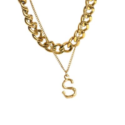 China Classic Trendy Stainless Steel Gold Plated Layered Initial Pendant Necklace for sale