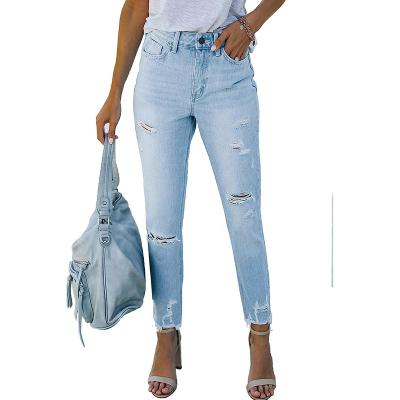 China Anti-pilling Women's High Rise Skinny Stretch Ripped Jeans High Waisted Destroyed Denim Pants for sale