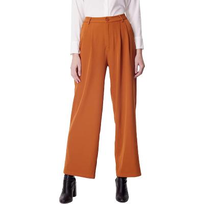 China Anti-pilling Women's Casual Wide Leg Waisted Button High Low Straight Pants Long Trousers for sale