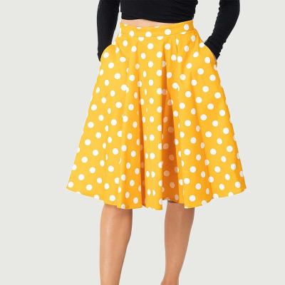 China Anti-Static Vintage Clothing Elegant Polka Dots Midi Line Skirts For Women With Pockets for sale