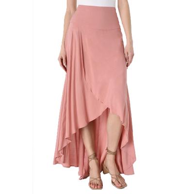 China Fashionable Flowy Maxi Skirts 2023 Summer High Low High Waisted Breathable Women's Wrap Pleated Long Skirts for sale