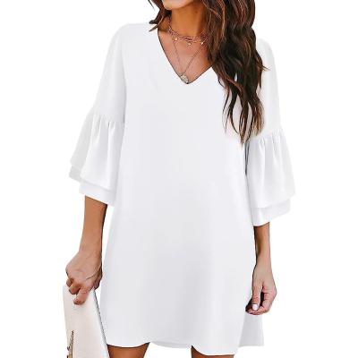 China BELONGSCI 2023 Summer Women's Breathable Sweetheart and Cute Bell Sleeve V-Neck Mini Dress Shift Dress, Perfect for Wedding or Graduation for sale