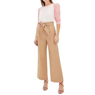 China Fashion Anti-pilling Casual Removable Tie Belt High Waist Pants For Ladies Straight Wide Leg Pants for sale