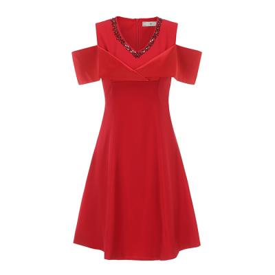 China New Vintage French Style Anti-wrinkle Elegant Waist-Bloody V-neck Dress / Formal Dress for sale