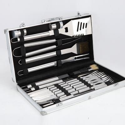 China Sustainable High Quality Stainless Steel Barbecue Tool 24 Pcs Set With Aluminum Case BBQ Tool Kit for sale