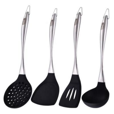 China Amazon Viable Hot Selling Silver Plastic Silicone Black Head Handle Kitchen Utensils Set for sale