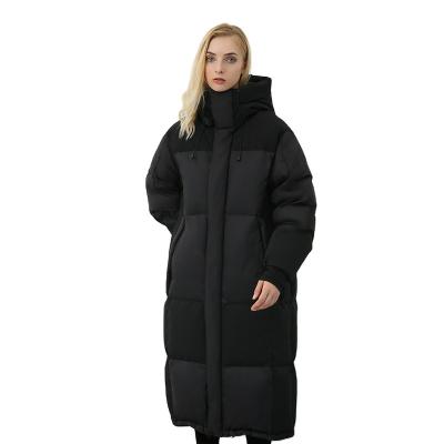 China Long Hooded Stylish Black Zipper Waterproof Plus Size Duck Down Women Winter Fur Coats for sale