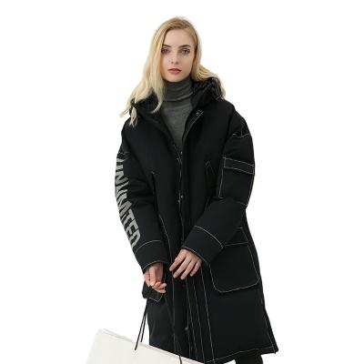 China Waterproof Black Hooded Plus Size Zippered Fur Duck Down Jackets Ladies Winter Coat Women Stripper Coat for sale