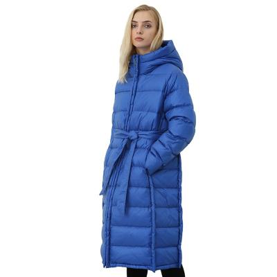 China Royalblue Lightweight Quiled Long Waterproof Down Coat Women's Winter Hooded Down Coat Fur Coat for sale