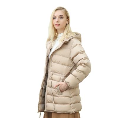 China Wholesale Waterproof Drawstring Waist Brown Winter Quilted Duck Down Coat Lightweight Ladies Jacket Women for sale