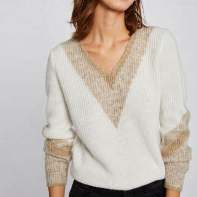 China New 2022 Spring V-Neck Sweater Elegent Loose Sweater Anti-wrinkle Long Sheath Knitted Sweater Custom Made for sale