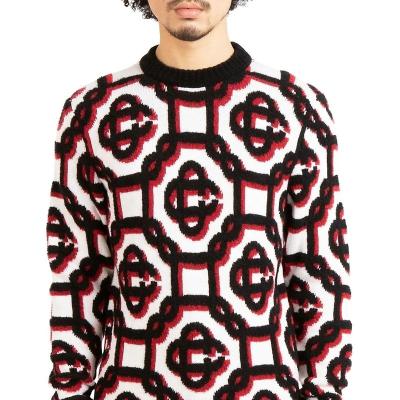 China Anti-Wrinkle Mens Sweaters Crew Neck Square Sleeve Square Jacquard Pattern Men Long Knit Sweater Pullover for sale