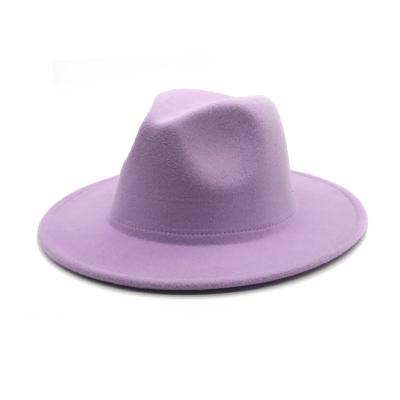 China Fashion \ Fedora Hats Women Fedora Wholesale Custom Made Comfortable \ Durable 2021 Solid Color Two Tone Fedora Hats 420g Fabric Wide Brim Hats for sale