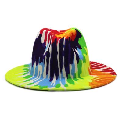 China Fashion\Wool Comfortable\Durable Fedora Hats Women Fedora Wholesale Faux 2021 Tone Brim Winter Warm Hats Fedora Hats Tie Dye Wide Solid Color Two for sale