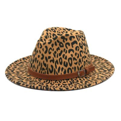 China Fashion\Comfortable Leopard 2021\Durable Fedora Hats Women Fedora Wholesale Faux Wool Printing Two Tone Fedora Hats Tie Dye Wide Brim Winter Warm Hats for sale