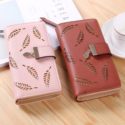 China None Clip Long Fashion Mini Bag Hollowing Out Leaf Decoration Zipper Latch Women Clutch Wallet Designer Leather Purses for sale