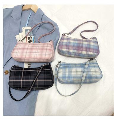 China Custom Pure Color Women Fashion Printing Small Bag Oxford Plaid Shoulder Bag Candy Mini Handbags Supplier for sale