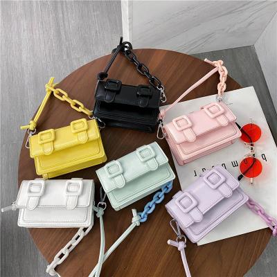 China Fashion Hotsale Custom Vintage Candy Color Small Chain Messenger Bag Mini Women Shoulder Leather Bag for sale